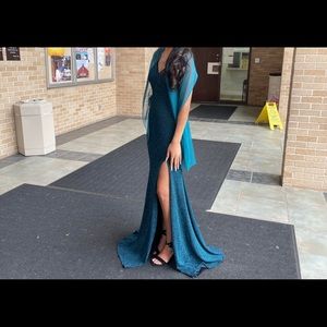 Long Side Slit Teal Dress